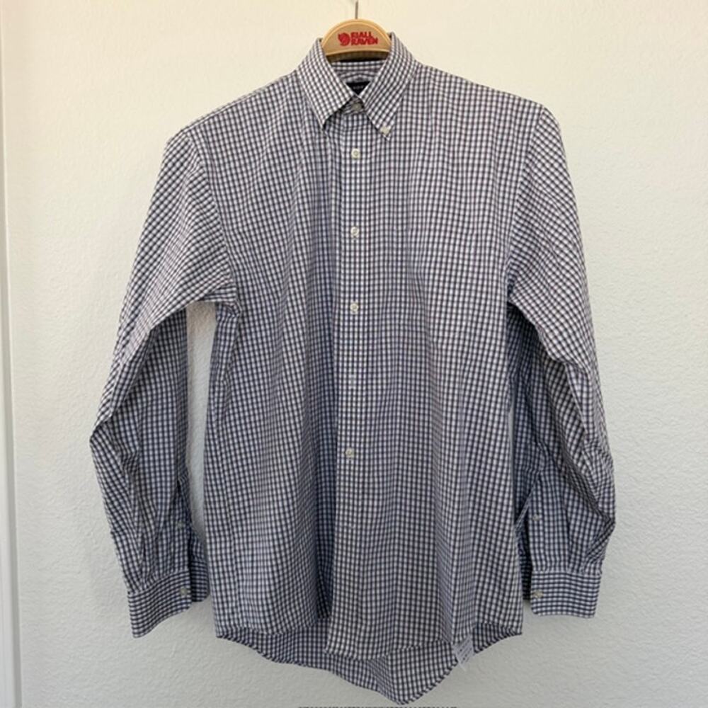 Lands' End No Iron Pinpoint Oxford Men 15-1/2 - 35 100% Cotton Blue Plaid